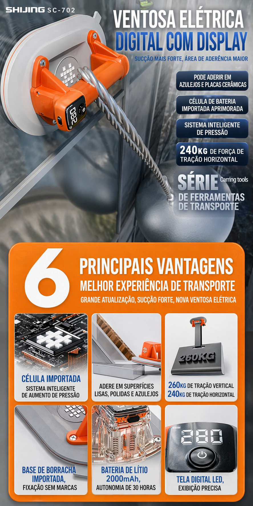 Suporte de Fixação com Ventosa Elétrica 260kg