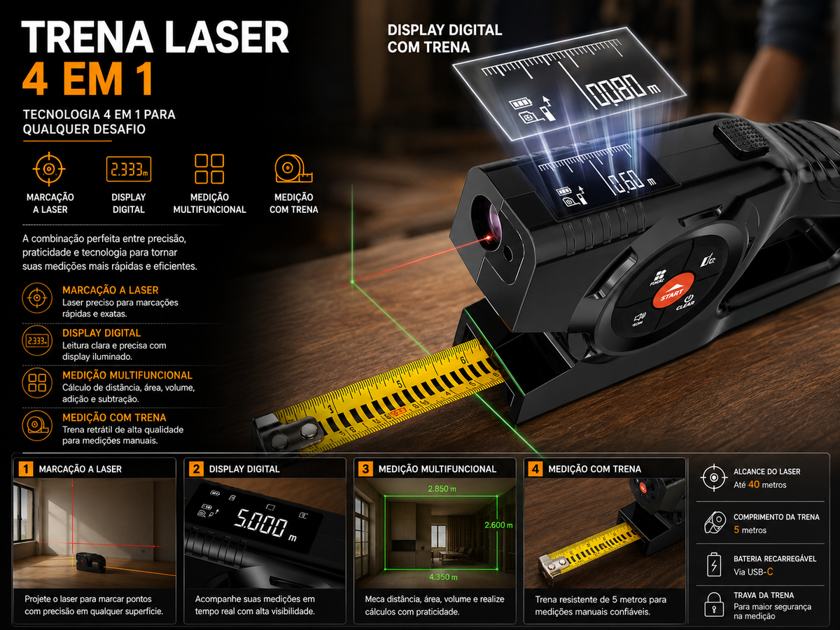 Trena a Laser Multifuncional – Modelos 2 em 1 e 3 em 1
