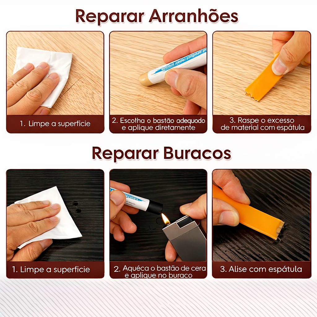 Kit de Reparo para MDF com Bastões de Cera (20 Cores)