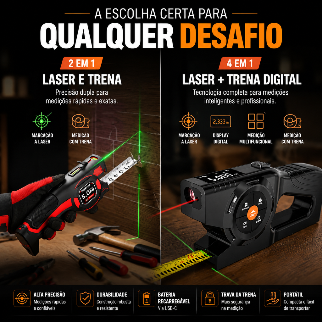 Trena a Laser Multifuncional – Modelos 2 em 1 e 3 em 1