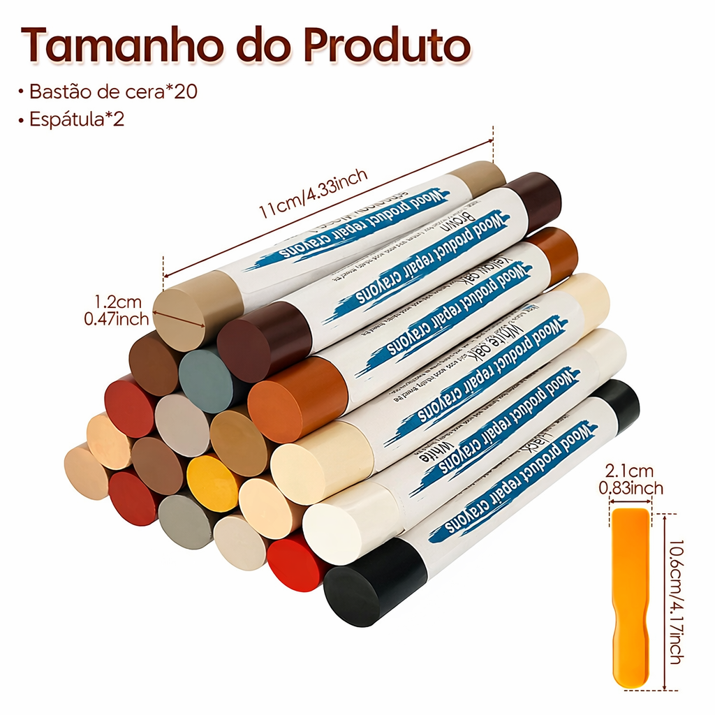 Kit de Reparo para MDF com Bastões de Cera (20 Cores)