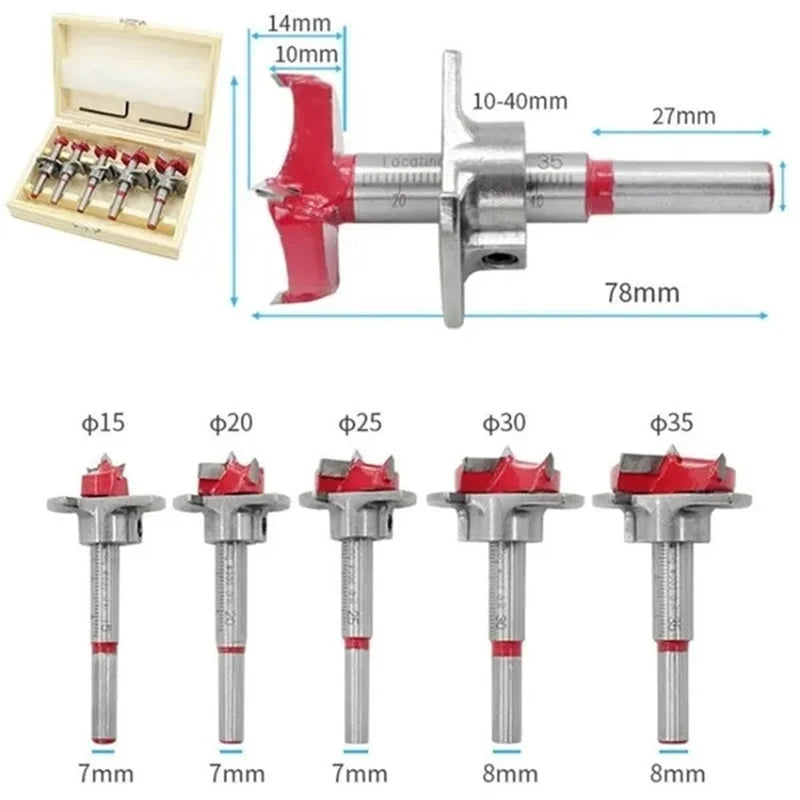 Conjunto de brocas tipo Forstner para dobradiças de armário, 5 peças