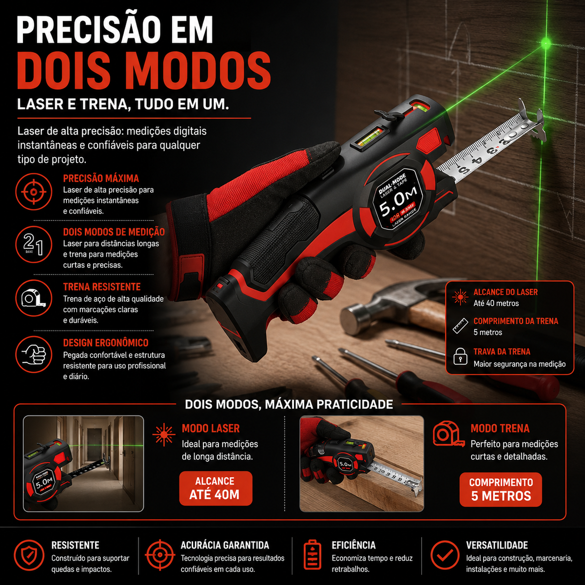 Trena a Laser Multifuncional – Modelos 2 em 1 e 3 em 1
